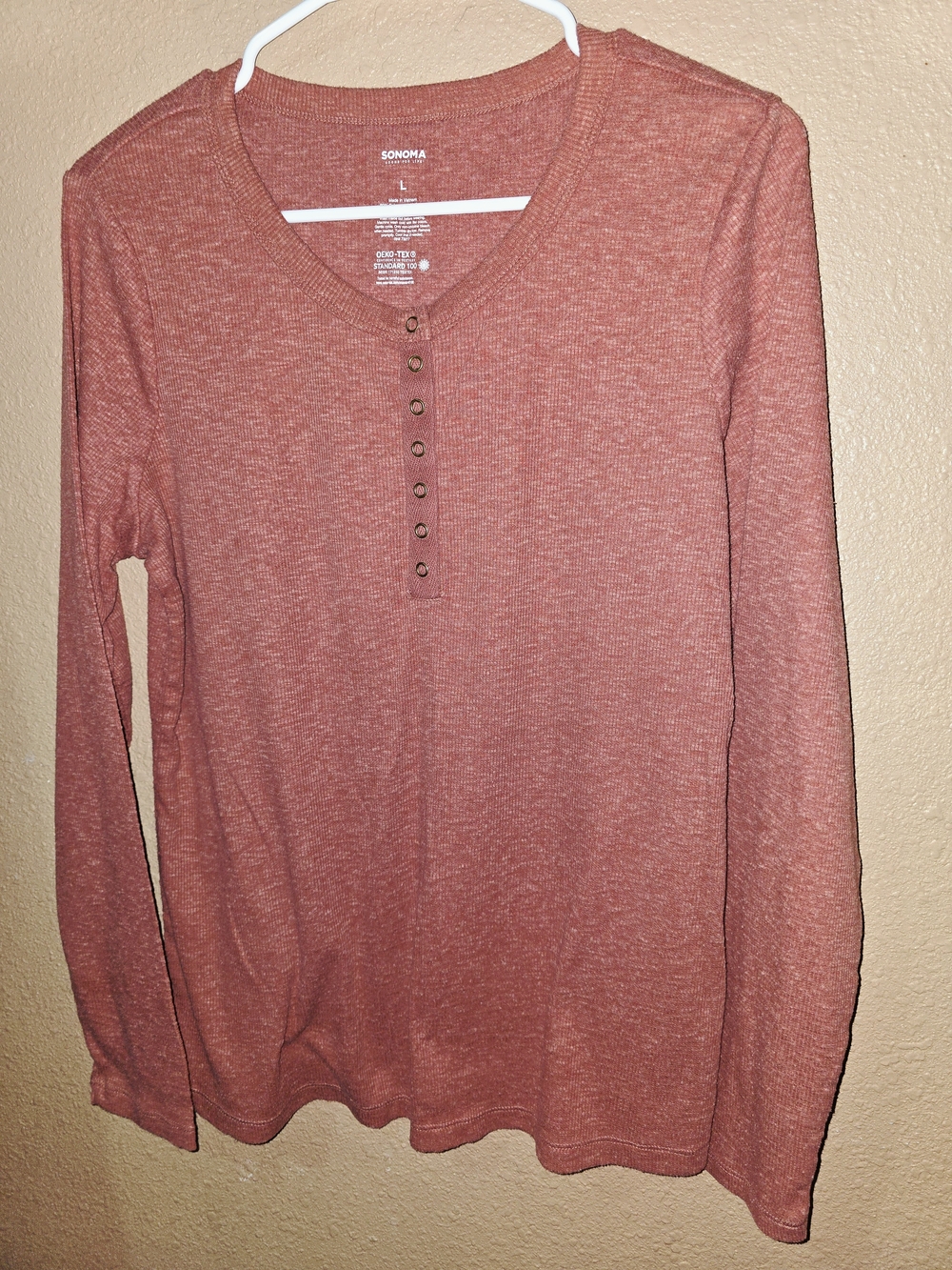 Sonoma Women's Rust Long-Sleeve Henley Top
